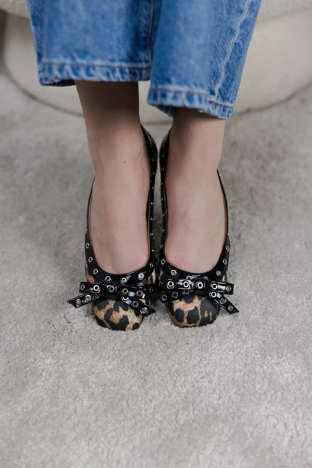 Ganni■Eyelets Bow Ballerina Satin Print - Brown GANNI Eyelets Bow Ballerinas | Shopbop